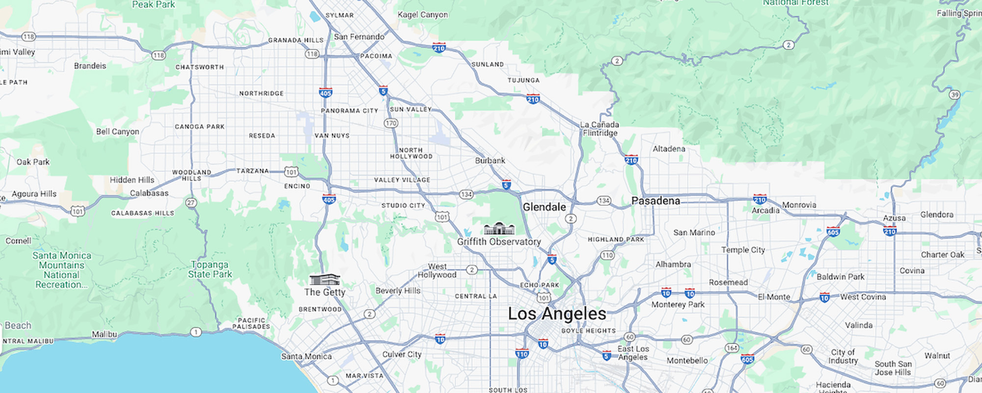 Service area map for Flawless Facade pressure washing in Glendale, Burbank, and Pasadena.